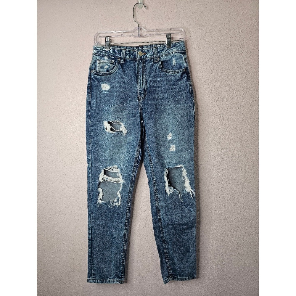 Refuge Denim Womens Size 3 Blue Acid Wash High Rise Distressed Mom Jeans Cotton